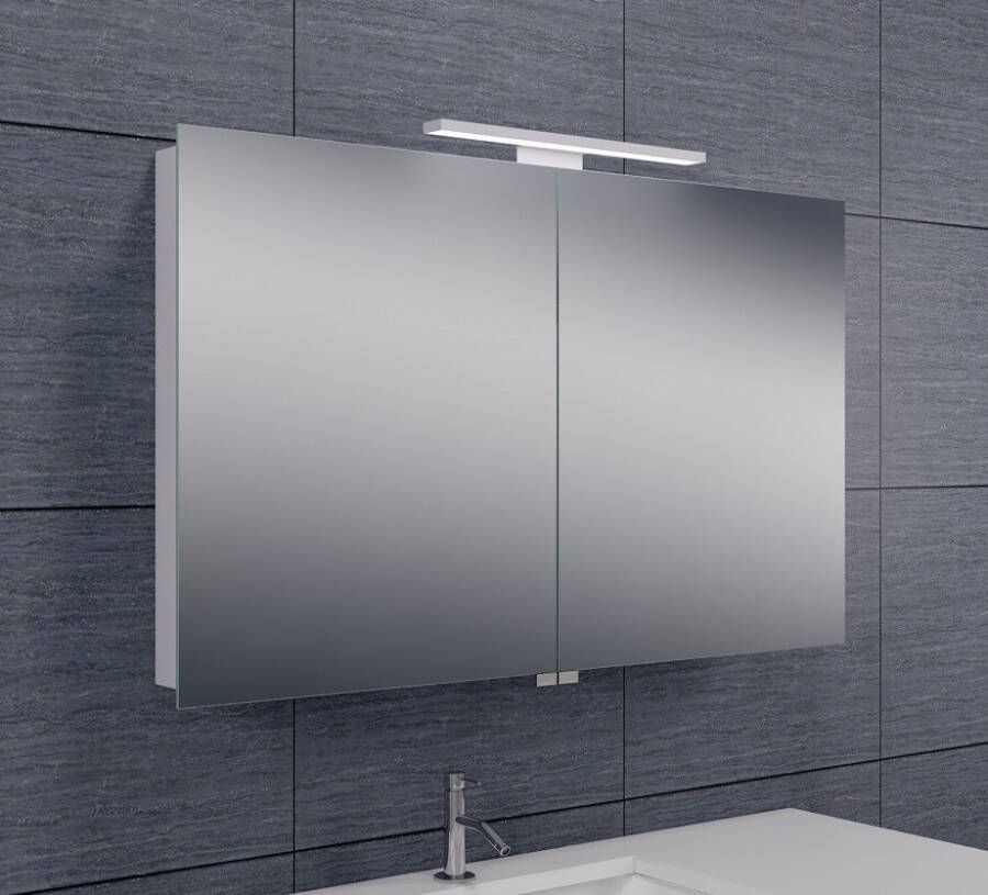 Xellanz Spiegelkast Larissa 100x60x14cm Aluminium LED Verlichting Stopcontact Binnen en Buiten Spiegel Glazen Planken online kopen