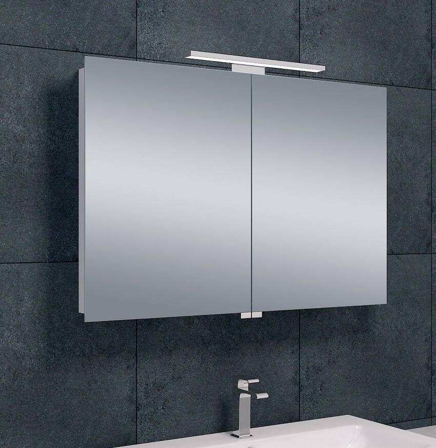 Xellanz Spiegelkast Larissa 90x60x14cm Aluminium LED Verlichting Stopcontact Binnen en Buiten Spiegel Glazen Planken online kopen