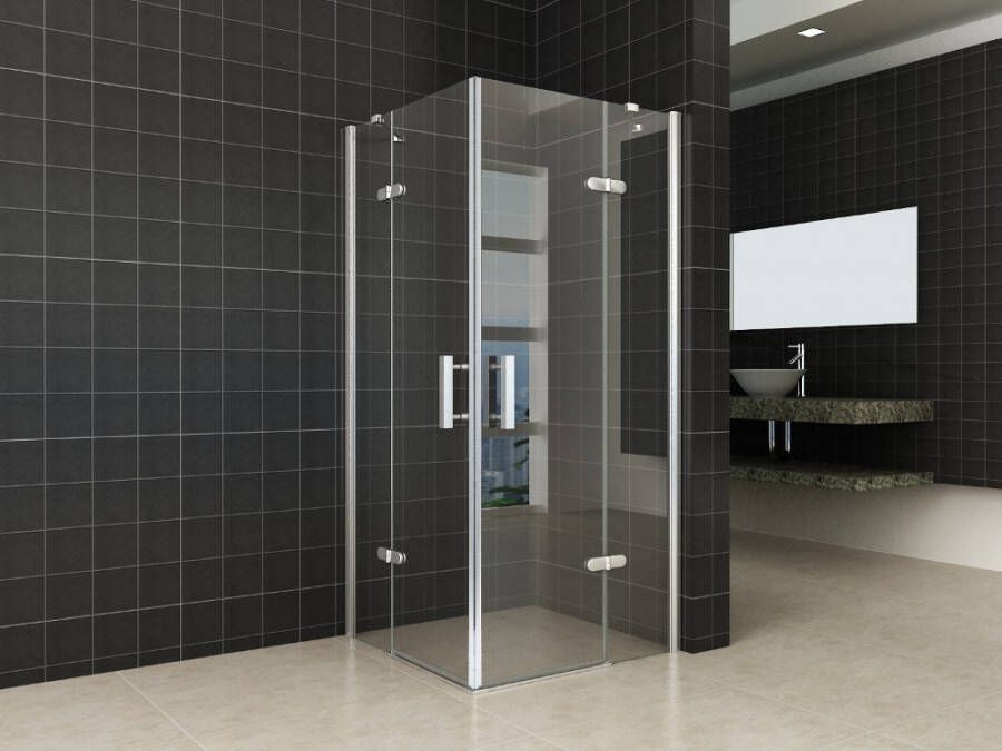 Wiesbaden Douchecabine Nano Vierkant Hoekinstap Draaideur 90x90x200cm Antikalk Helder Glas Chroom Profiel 8mm Veiligheidsglas Easy Clean - Foto 2