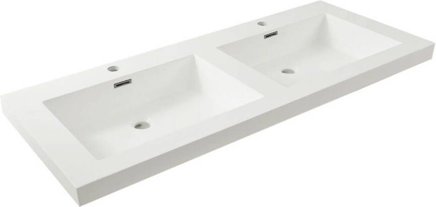 Wiesbaden Meubelwastafel Vision Dubbel Rechthoek 120x47x5 5cm Kunstmarmer Glans Wit 2 Kraangaten Overloop