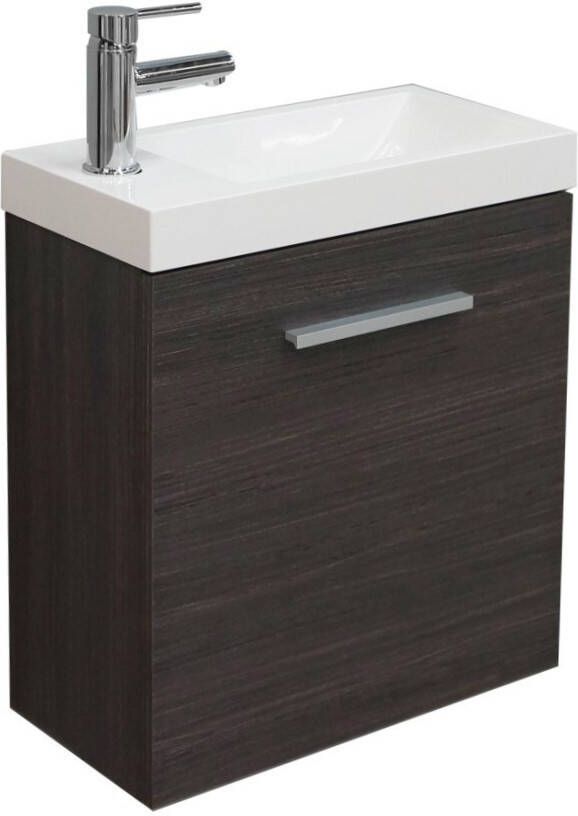 Xellanz Toiletmeubel Emma Hangend 50x50x25cm MDF Houtnerf Grijs Softclose Kunstmarmeren Wasbak