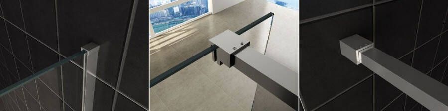 Wiesbaden Slim | profielset 200 cm + 120 cm stabilisatiestang | Incl.Glas- en muurkoppeling | Geborsteld staal - Foto 2