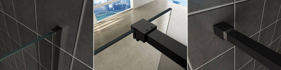 Wiesbaden Slim | profielset 200 cm + 120 cm stabilisatiestang | Incl.Glas- en muurkoppeling | Zwart mat