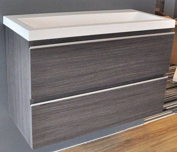 Wiesbaden Badkamermeubel Onderkast Luxa Hangend 80x50x35cm MDF Houtnerf Grijs Softclose Greeploos