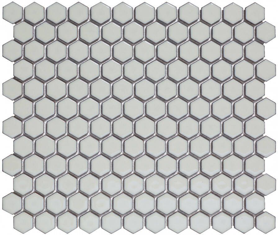 The Mosaic Factory Barcelona mozaïektegel 2.3x2.6x0.5cm Hexagon Geglazuurd porselein Zacht grijs met retro rand AFH23330 online kopen