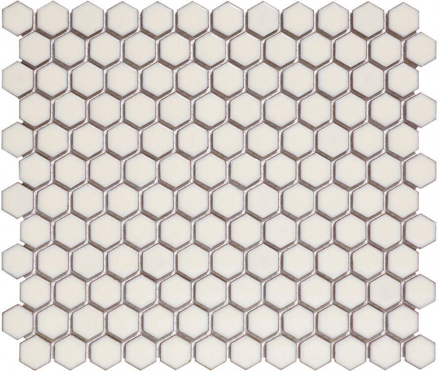 The Mosaic Factory Barcelona mozaïektegel 2.3x2.6x0.5cm Hexagon Geglazuurd porselein zacht wit met retro rand AFH23022 online kopen