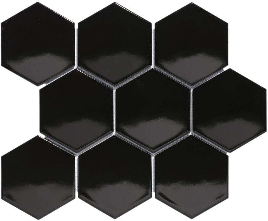 The Mosaic Factory Barcelona mozaïektegel 9.5x11x0.65cm wandtegel voor binnen en buiten hexagon porselein zwart geglazuurd AFH95317 online kopen