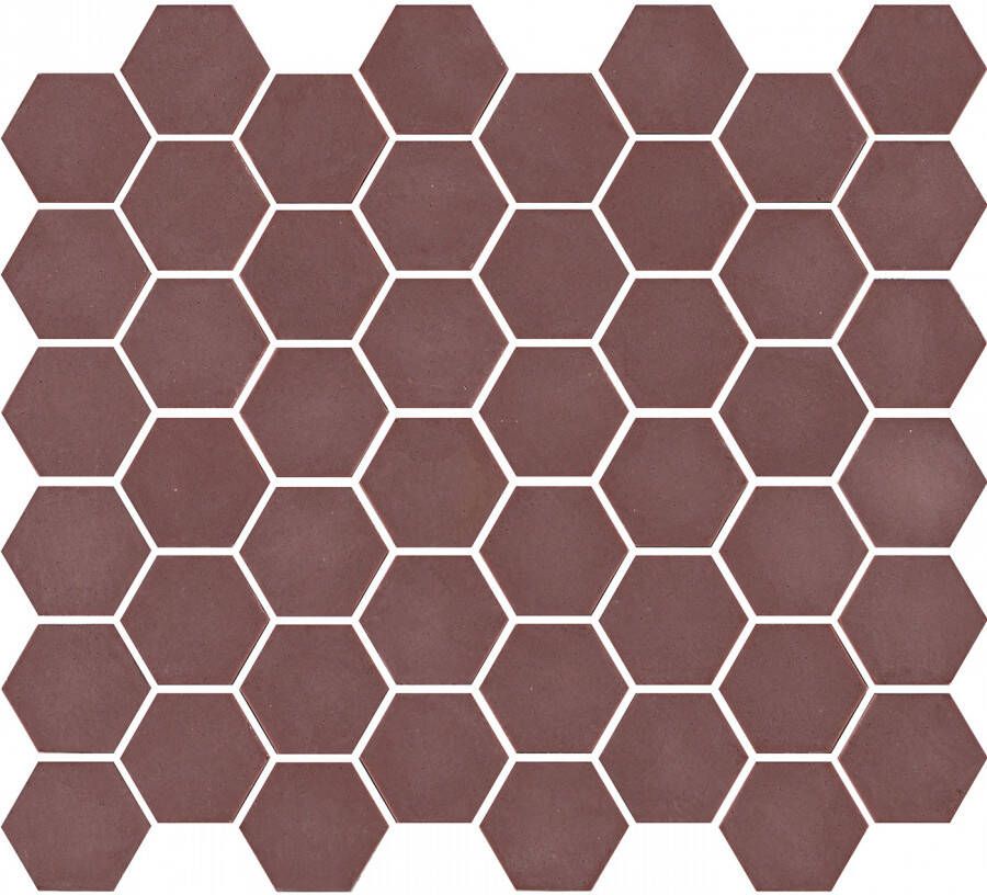 The Mosaic Factory Valencia mozaïektegel 27.6x32.9cm wand en vloertegel Zeshoek Hexagon Gerecycled glas Burgundy Mat VAL12M