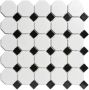 The Mosaic Factory Paris mozaïektegel 29.5x29.5cm wand en vloertegel Achthoek Porselein White and Black mat glans PAOC140915 - Thumbnail 2