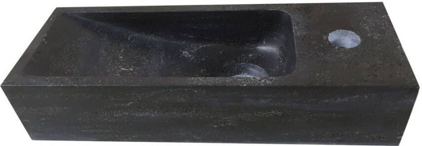 Wiesbaden Fontein Hardsteen | 38x14x8 cm | Natuursteen | Rechts montage | 1 kraangat | Rechthoek | Zwart