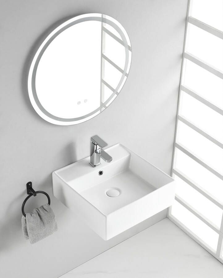 Wiesbaden Larx waskom vierkant 46 x 46 x 16 5 cm keramiek glans wit