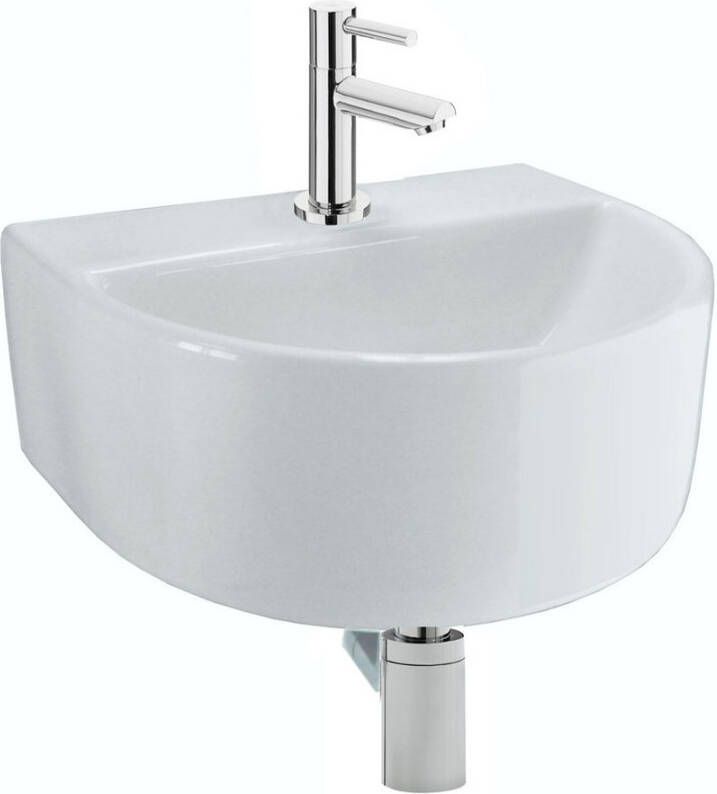 Wiesbaden Fonteinset Lara Half Rond 30x25x12 cm met Amador Toiletkraan Hendel Waste en Sifon Glans Chroom