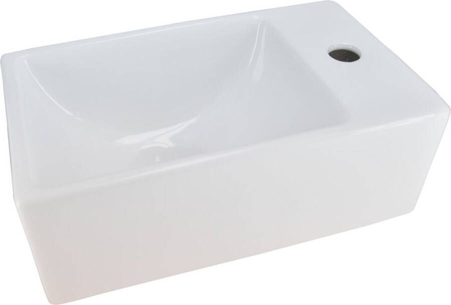 Wiesbaden Fontein Rhea XXS | 30x18x11 cm | Keramiek | Rechts montage | 1 kraangat | Rechthoek | Wit glans - Foto 1