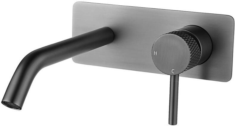 Wiesbaden Ribbd eenhendel wastafelkraan met coldstart inbouw compleet gunmetal 29.5333 - Foto 2