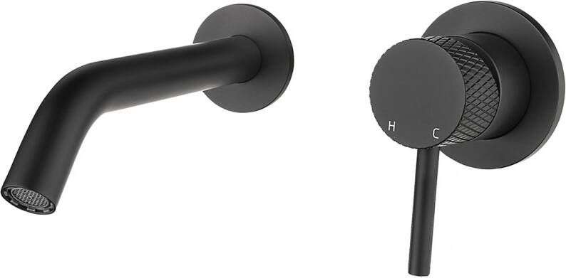 Wiesbaden Wastafelkraan Ribbd Inbouw Mengkraan Eenhendel Inclusief Afdekplaat Mat Zwart - Foto 2