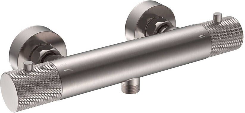 Wiesbaden Ribbd thermostatische douchemengkraan hartafstand 15 cm geborsteld staal 29.5351