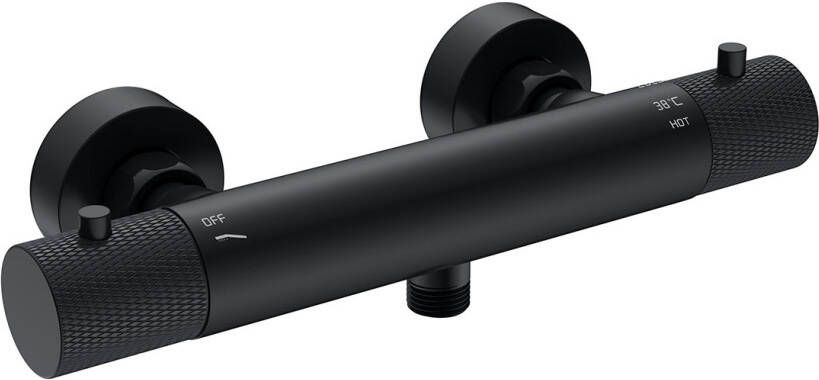 Wiesbaden Ribbd thermostatische douchemengkraan hartafstand 15 cm mat zwart