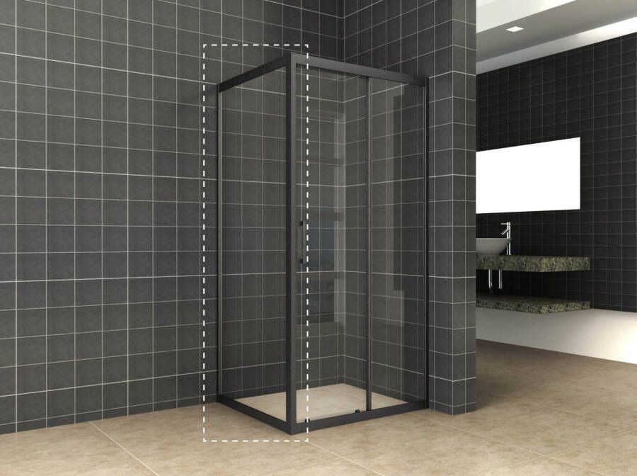 Wiesbaden Douchewand Skyline 100x200cm Antikalk Helder Glas Mat Zwart 8mm Veiligheidsglas Easy Clean
