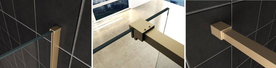 Wiesbaden Slim | profielset 200 cm + 120 cm stabilisatiestang | Incl.Glas- en muurkoppeling | Geborsteld messing