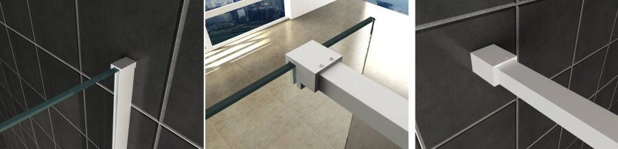 Wiesbaden Slim | profielset 200 cm + 120 cm stabilisatiestang | Incl.Glas- en muurkoppeling | Mat wit