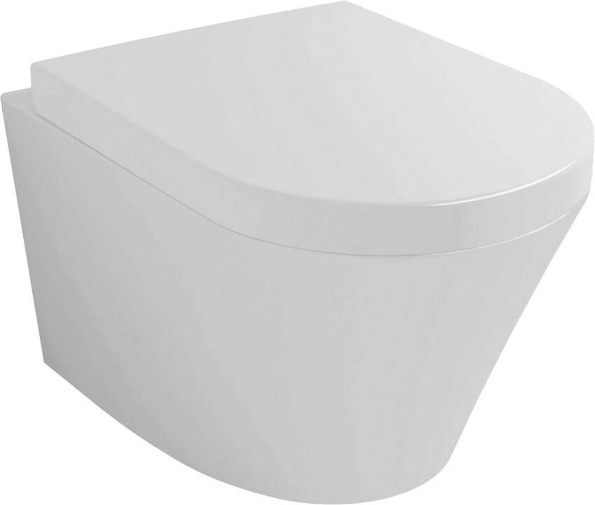 Wiesbaden Toiletpot Hangend Vesta 52x36x35cm Wandcloset Keramiek Diepspoel Nano Coating EasyClean Glans Wit met Softclose Toiletbril