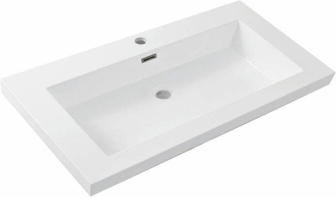 Wiesbaden Vision wastafel enkel met 1 kraangat 80x46x5 5 cm kunstmarmer glans wit