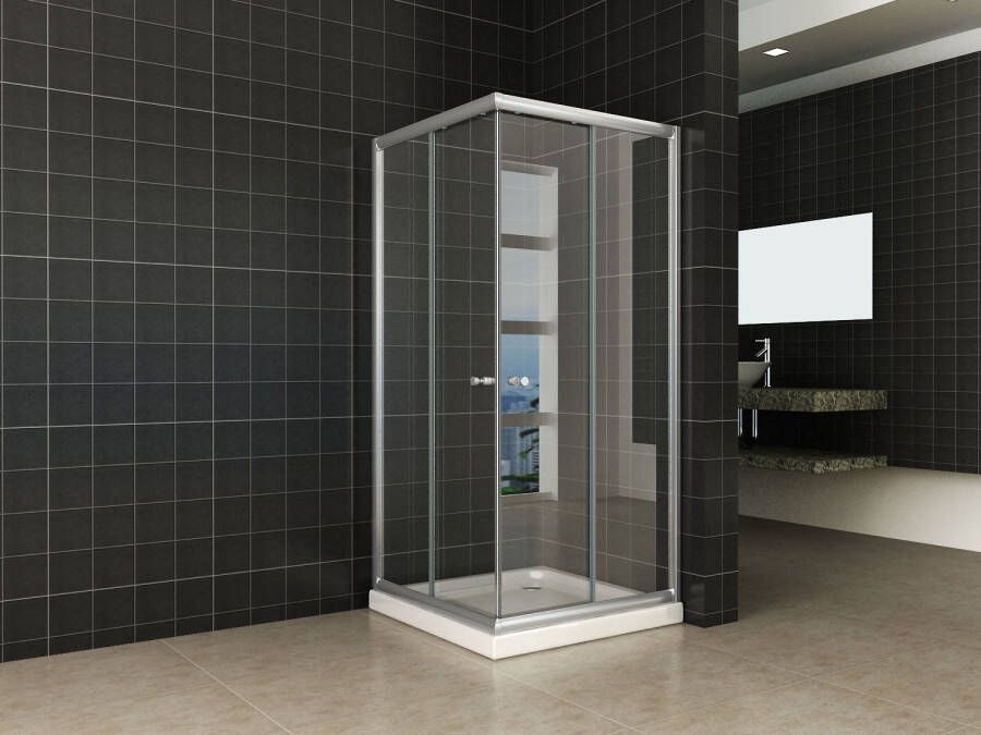 Xellanz Douchecabine Eco Vierkant Schuifdeur 100x100x190cm Helder Glas Chroom Profiel 5mm Veiligheidsglas
