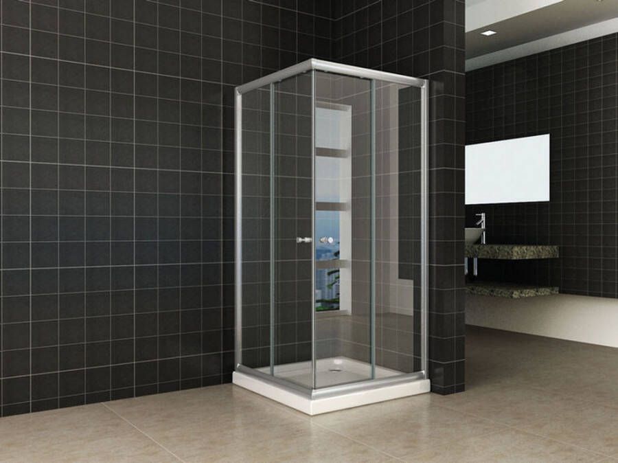 Xellanz Eco hoekinstap cabine met 2 schuifdeuren 800 x 800 x 1900 x 5 mm helder glas chroom
