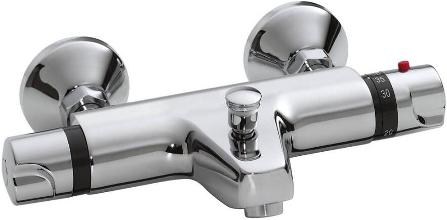 Xellanz Badkraan Universal 15cm Hartafstand Thermostatisch Opbouw Rond Chroom 2 Greeps met Onderuitloop