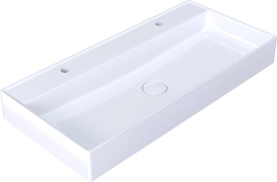 Arcqua Edge Wastafel Enkel 2 Kraangaten 100x47 cm Glans Wit