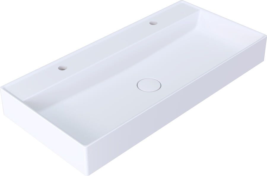 Arcqua Edge Wastafel Enkel 2 Kraangaten 100x47x12 cm Mat Wit