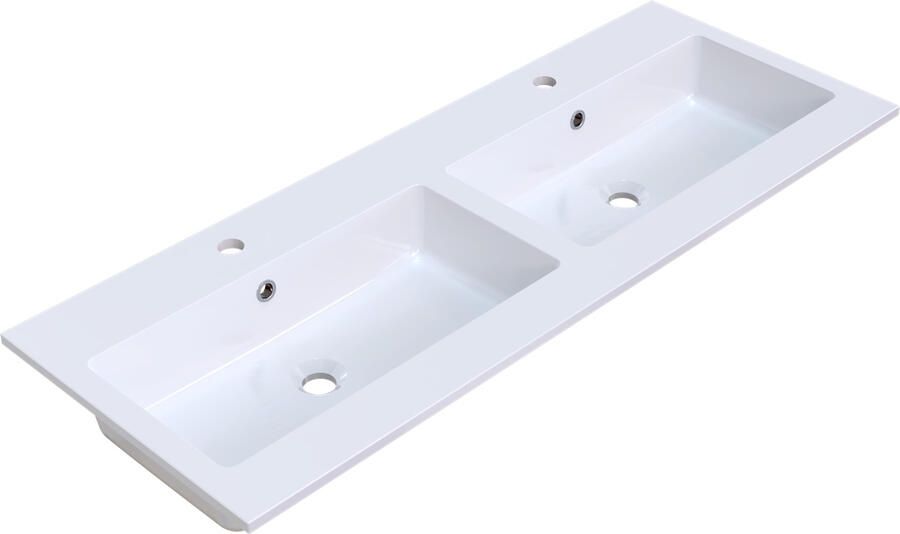 Arcqua Wastafel Mira Dubbel 2 Kraangaten 121x46x1.5 Glans Wit