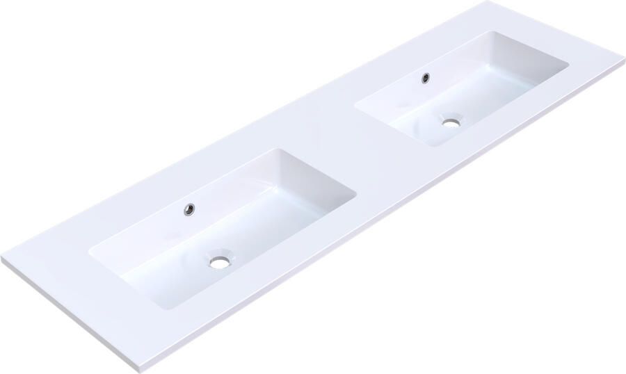 Arcqua Wastafel Mira dubbel zonder kraangat 161x46x1.5 glans wit