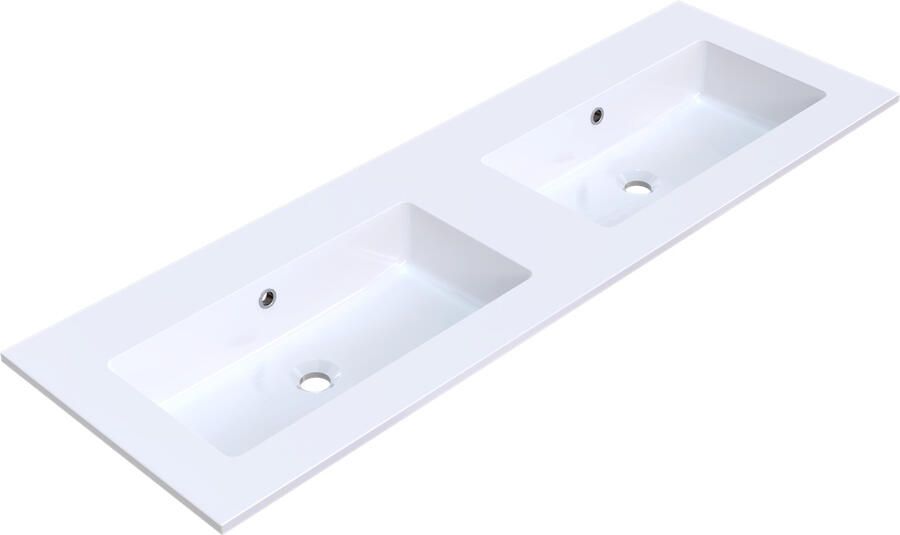 Arcqua Wastafel Mira Dubbel Zonder Kraangaten 141x46x1.5 Glans Wit