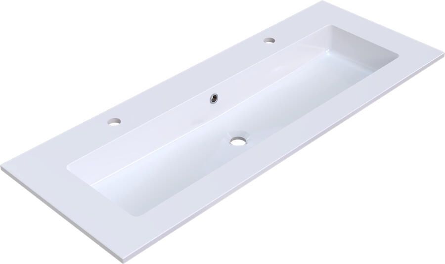 Arcqua Wastafel Mira Enkel 2 Kraangaten 121x46x1.5 cm Glans Wit