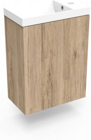 Arcqua Luna Fonteinset 54.3x39.7x21.8cm Canyon Oak met marble fontein met overloop glans wit FNK417531