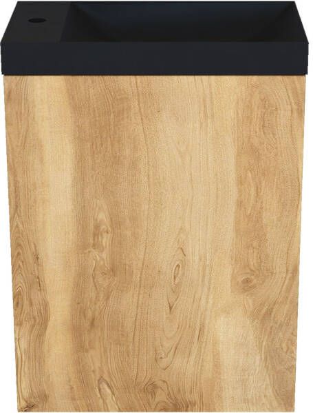 Arcqua Fonteinkast Natural Oak Luna 40x55x28 cm Incl. Fontein Mat Zwart Zonder Overloop