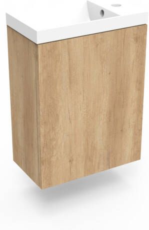 Arcqua Fonteinkast Nebraska Oak Luna 40x55x28 cm Incl. Fontein Glans Wit Met Overloop