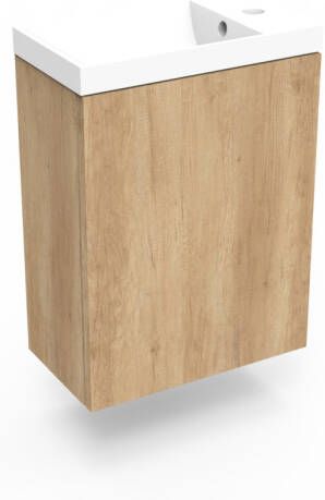 Arcqua Fonteinkast Nebraska Oak Luna 40x55x28 cm Incl. Fontein Mat Wit Met Overloop