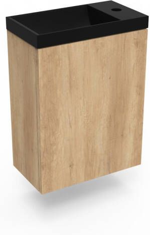 Arcqua Fonteinkast Nebraska Oak Luna 40x55x28 cm Incl. Fontein Mat Zwart Zonder Overloop