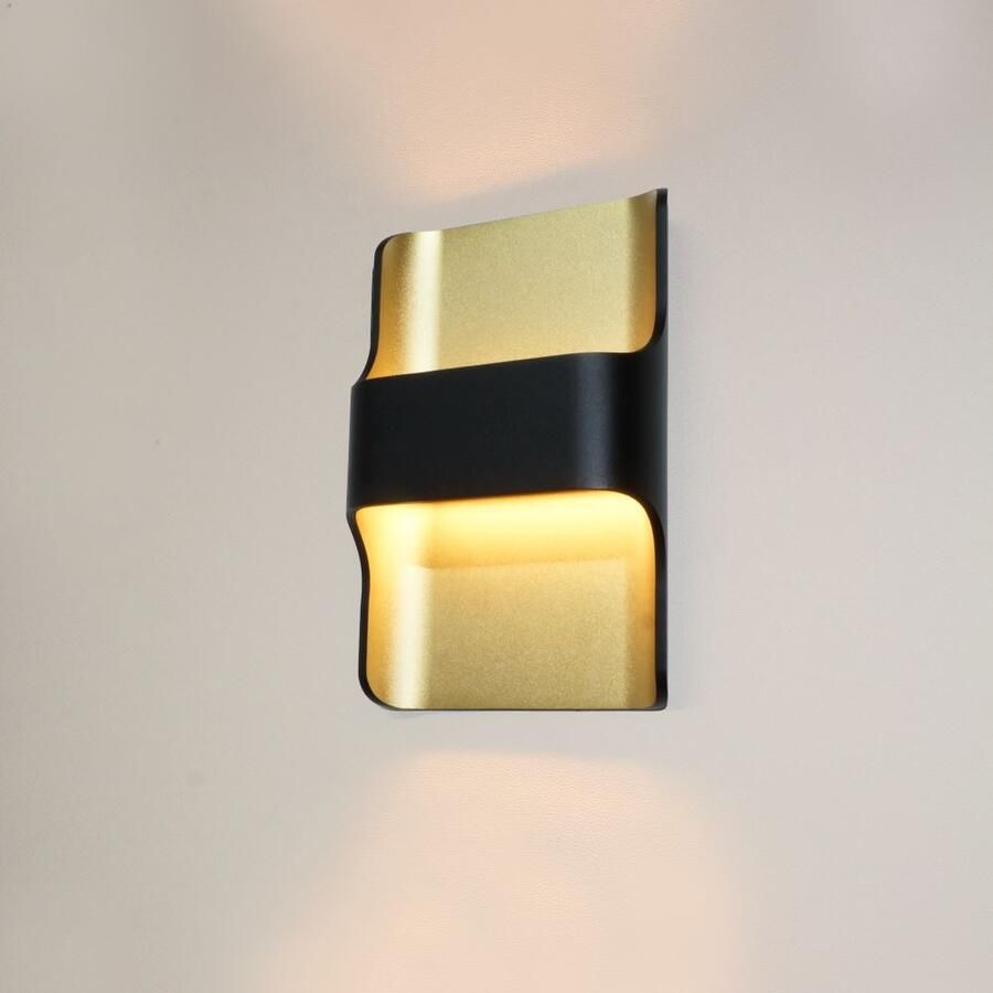 Artdelight Wandlamp Dallas 2 Lichts LED 2700K Dimbaar Zwart Mat Goud