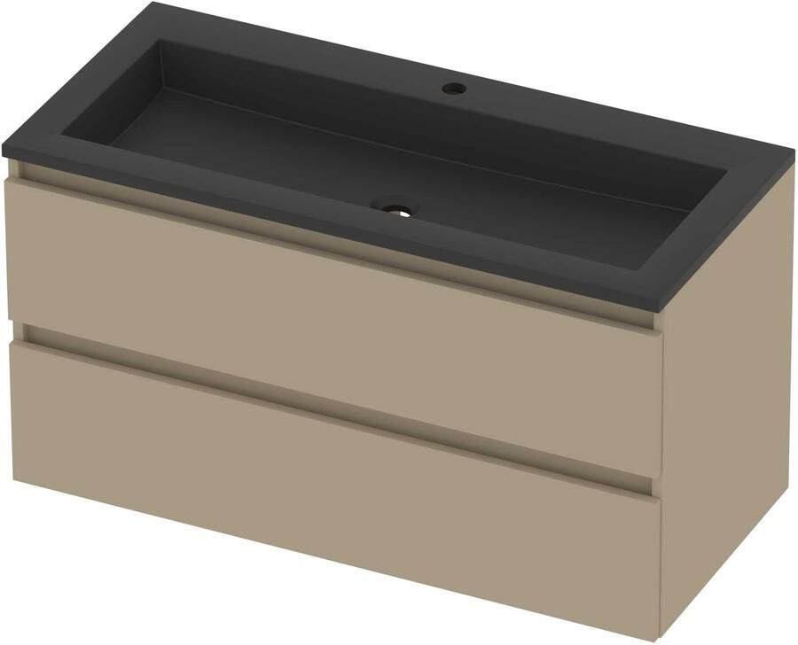 Basic-Line Aura 46 Badmeubelset Acryl 1 Kraangat Greeploos 100x46x54 cm Mat Beige Mat Zwart
