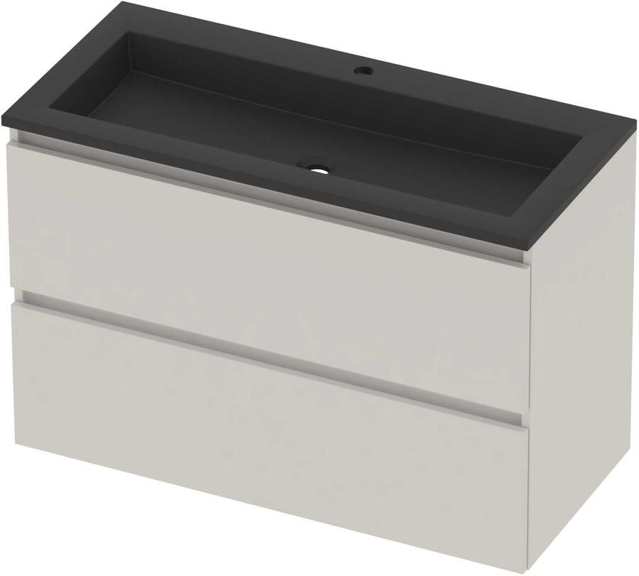 Basic-Line Aura 46 Badmeubelset Acryl 1 Kraangat Greeploos 100x46x62 cm Ice White Mat Zwart