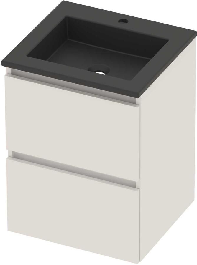 Basic-Line Aura 46 Badmeubelset Acryl 1 Kraangat Greeploos 50x46x62 cm Ice White Mat Zwart