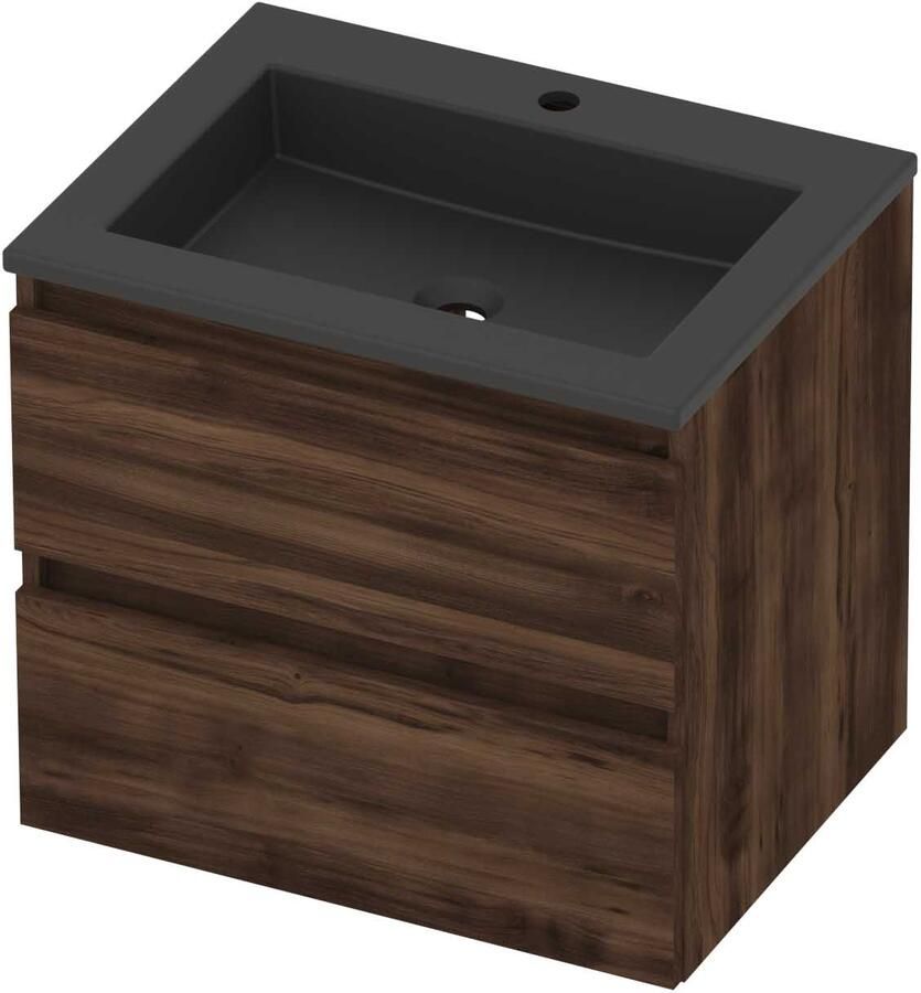 Basic-Line Aura 46 Badmeubelset Acryl 1 Kraangat Greeploos 60x46x54 cm Barista Oak Mat Zwart