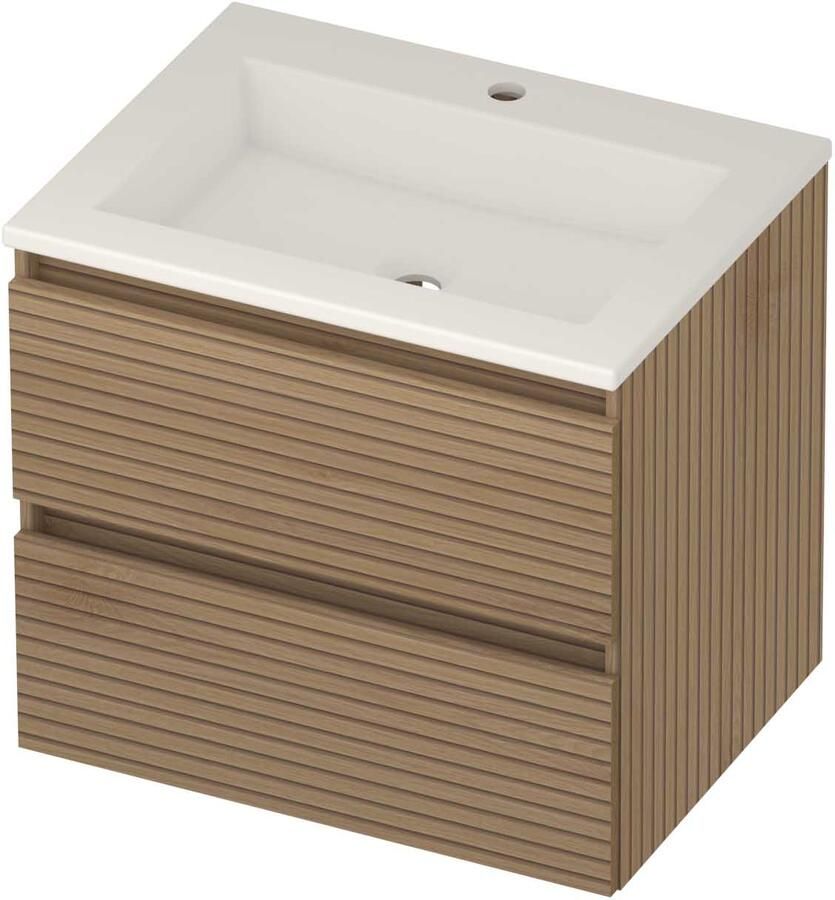 Basic-Line Aura 46 Badmeubelset Acryl 1 Kraangat Greeploos 60x46x54 cm Lamello Oak Glans Wit