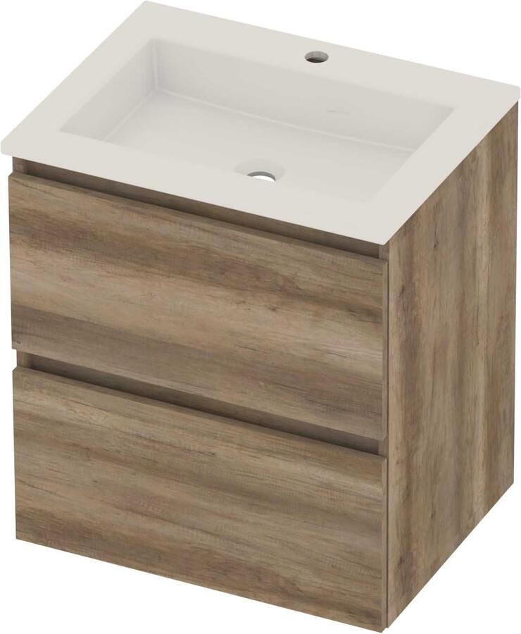 Basic-Line Aura 46 Badmeubelset Acryl 1 Kraangat Greeploos 60x46x62 cm Scotch Oak Glans Wit - Foto 1