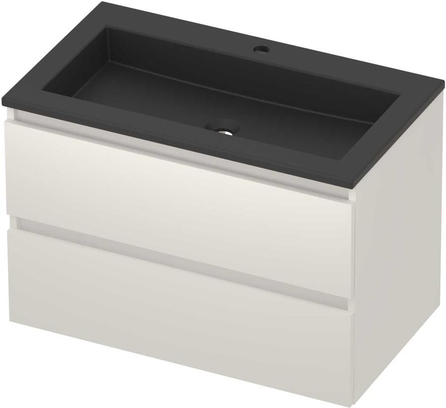 Basic-Line Aura 46 Badmeubelset Acryl 1 Kraangat Greeploos 80x46x54 cm Mat White Mat Zwart