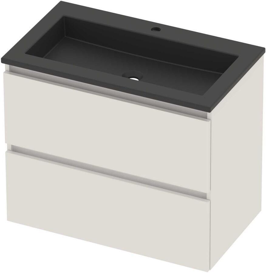 Basic-Line Aura 46 Badmeubelset Acryl 1 Kraangat Greeploos 80x46x62 cm Ice White Mat Zwart