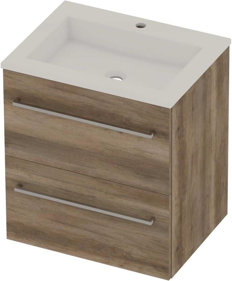Basic-Line Aura 46 Badmeubelset Acryl 1 Kraangat Voor Grepen 60x46x62 cm Scotch Oak Glans Wit